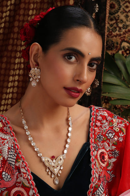 Kundan & Ruby Embellished Necklace Set 