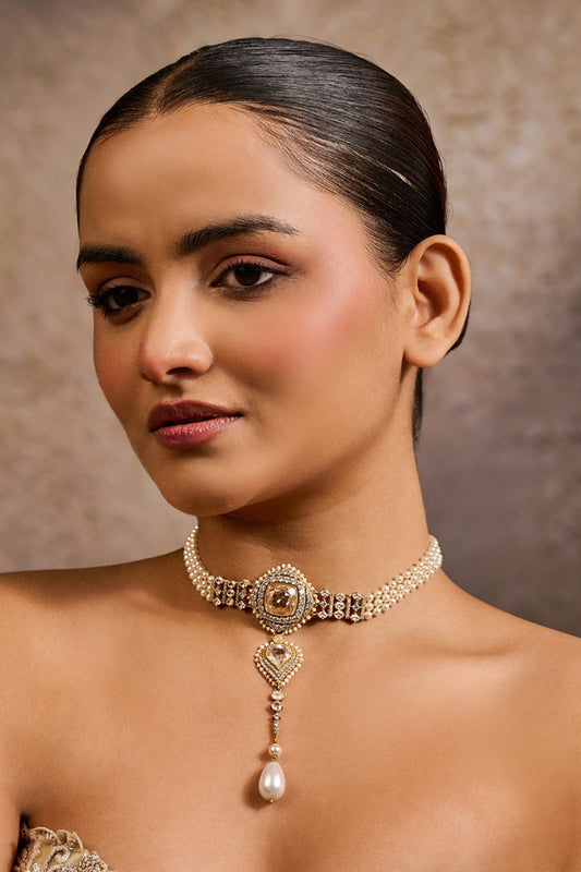 Pearl Pendant Drop Embellished Choker 