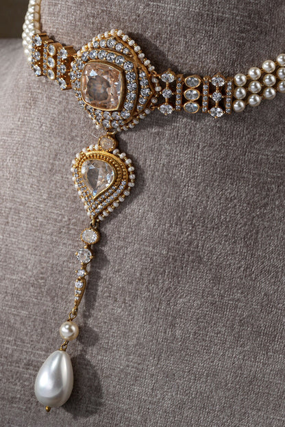 Pearl Pendant Drop Embellished Choker 