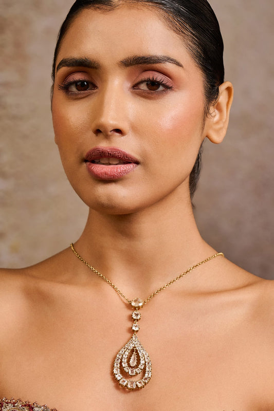 Embellished Pear Pendant Drop Lariat Necklace 