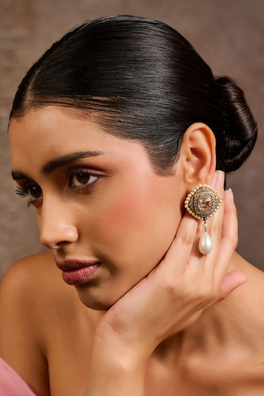 Rhombus Shaped Embellished Earrings 