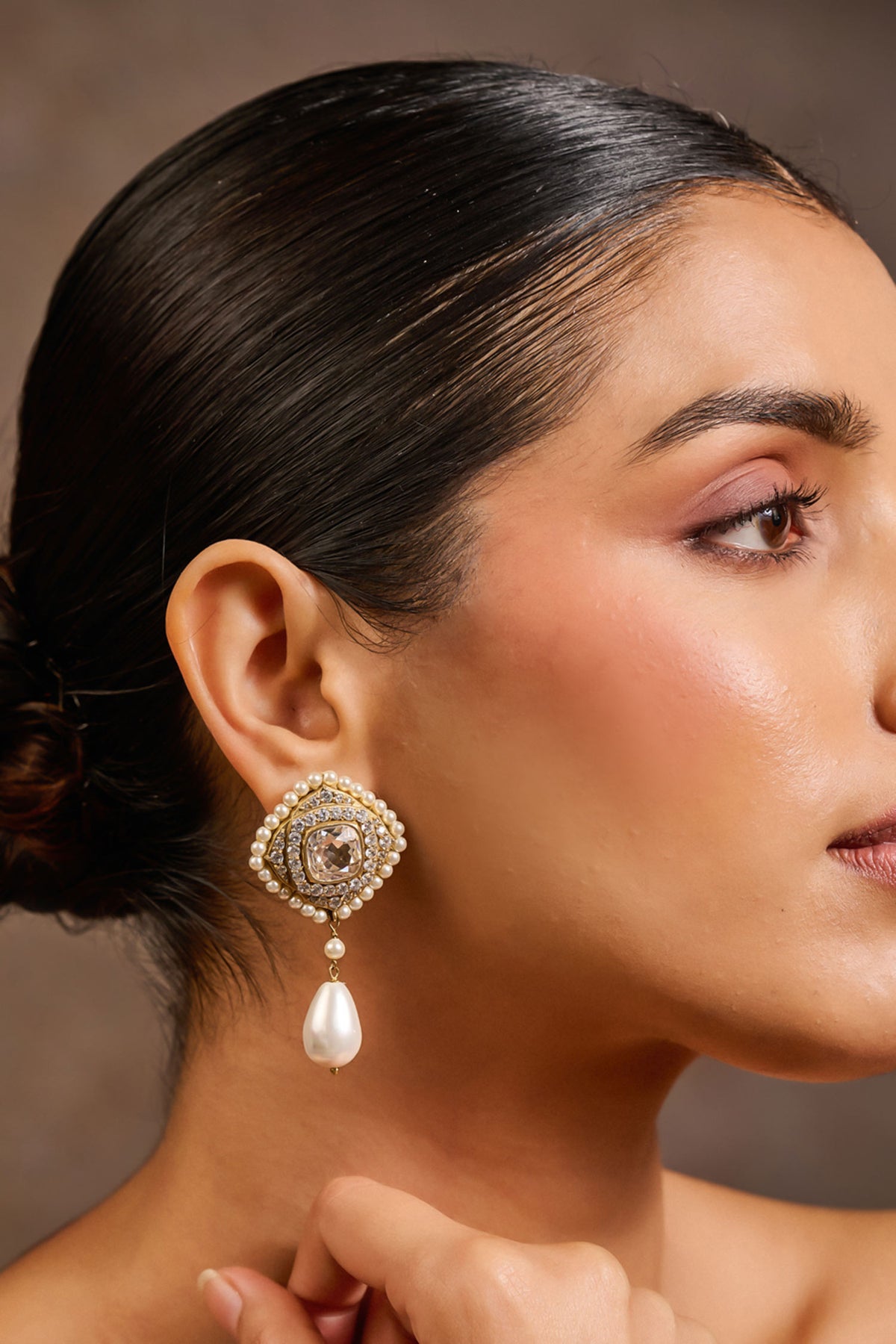 Rhombus Shaped Embellished Earrings 