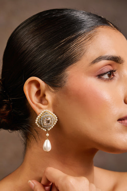 Rhombus Shaped Embellished Earrings 