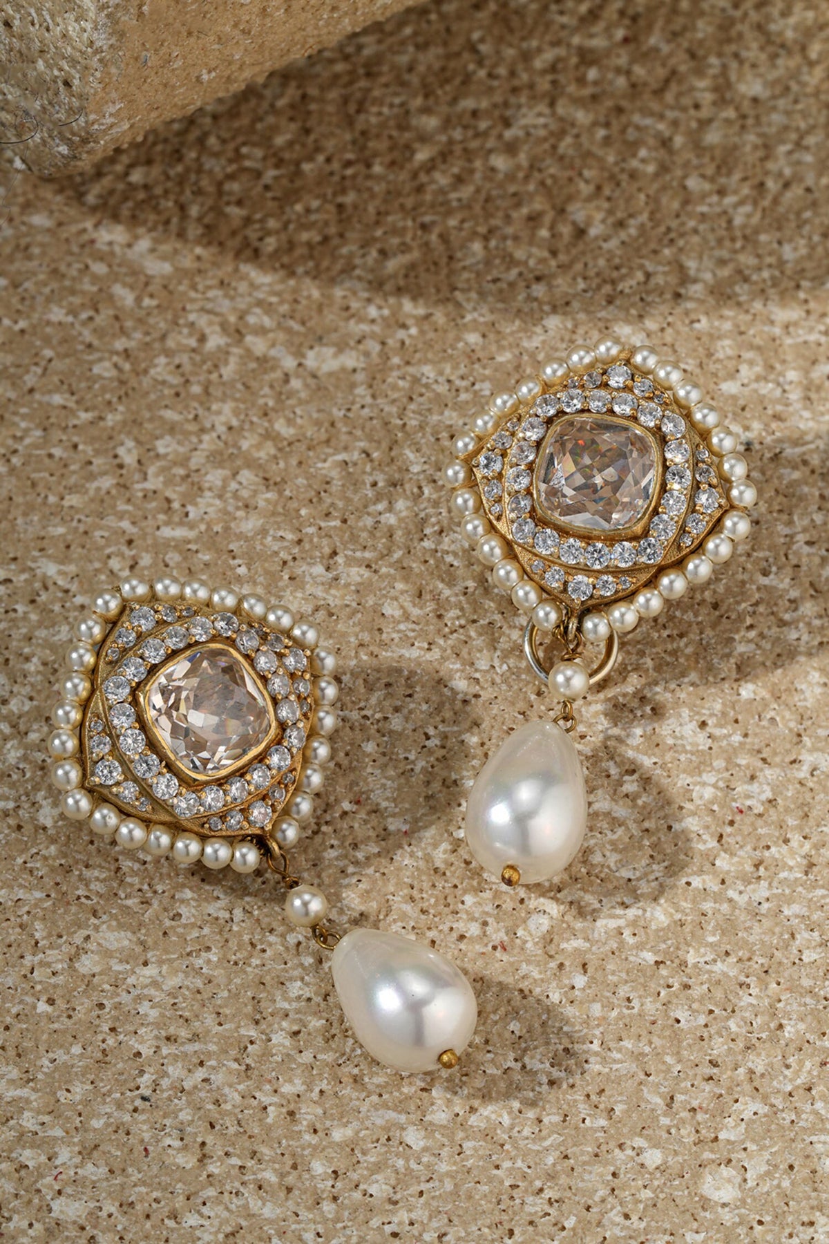 Rhombus Shaped Embellished Earrings 