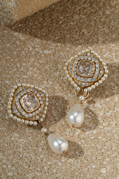 Rhombus Shaped Embellished Earrings 