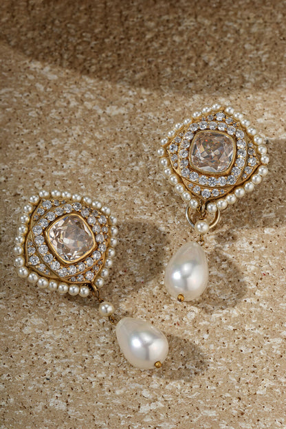 Rhombus Shaped Embellished Earrings 