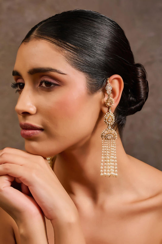 Pearl Tassel Embellished Kanauti Earrings 