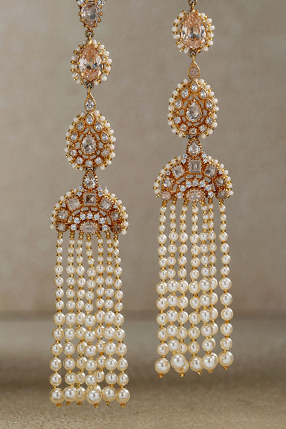 Pearl Tassel Embellished Kanauti Earrings 