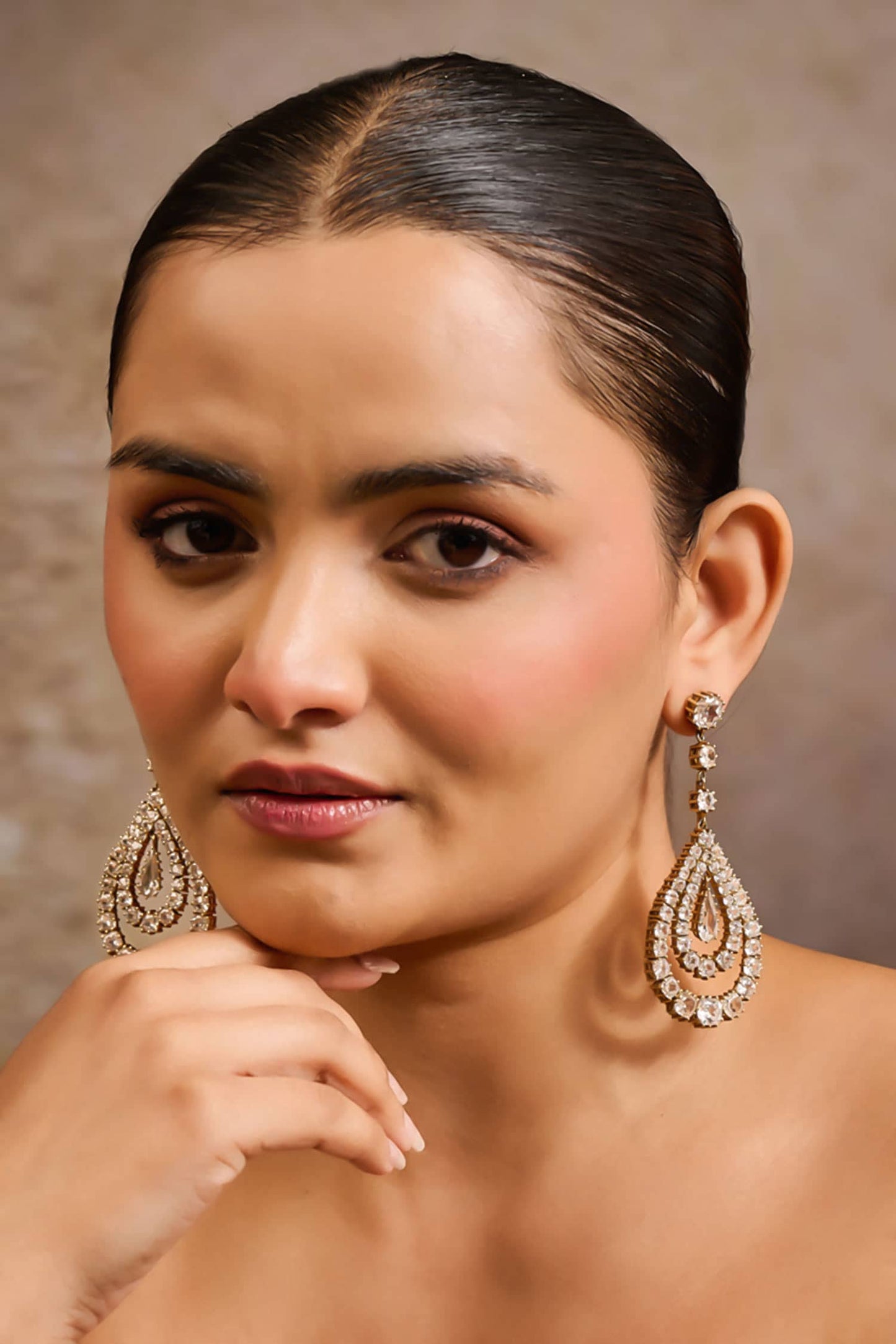 Pear Shaped Embellished Dangler Earrings 