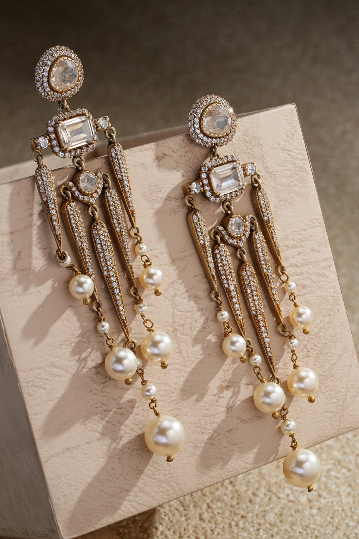 Sleek Pave Shaped Embellished Long Earrings 