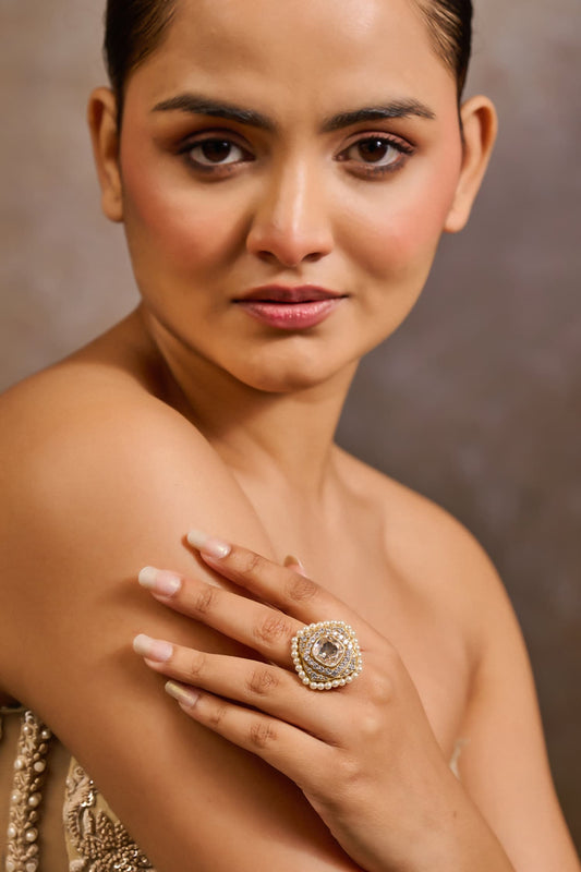 Rhombus Shaped Embellished Adjustable Ring 