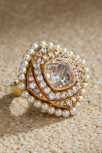 Rhombus Shaped Embellished Adjustable Ring 