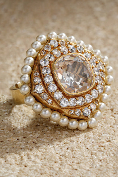 Rhombus Shaped Embellished Adjustable Ring 
