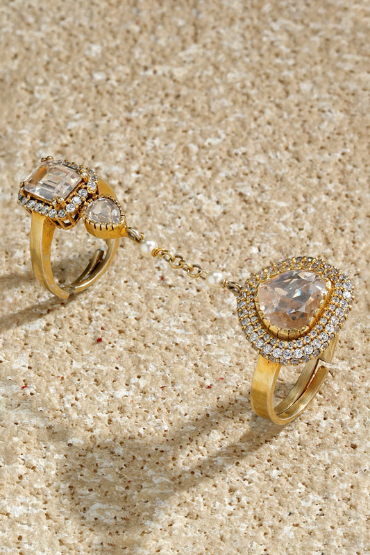 Embellished Chain Link Double Finger Ring 