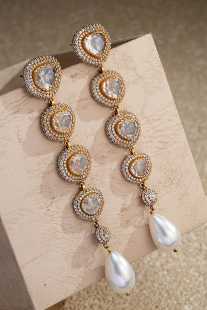 Zircon Embellished Long Earrings 