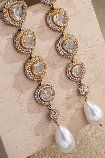 Zircon Embellished Long Earrings 