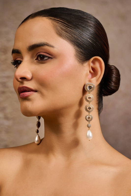 Zircon Embellished Long Earrings 