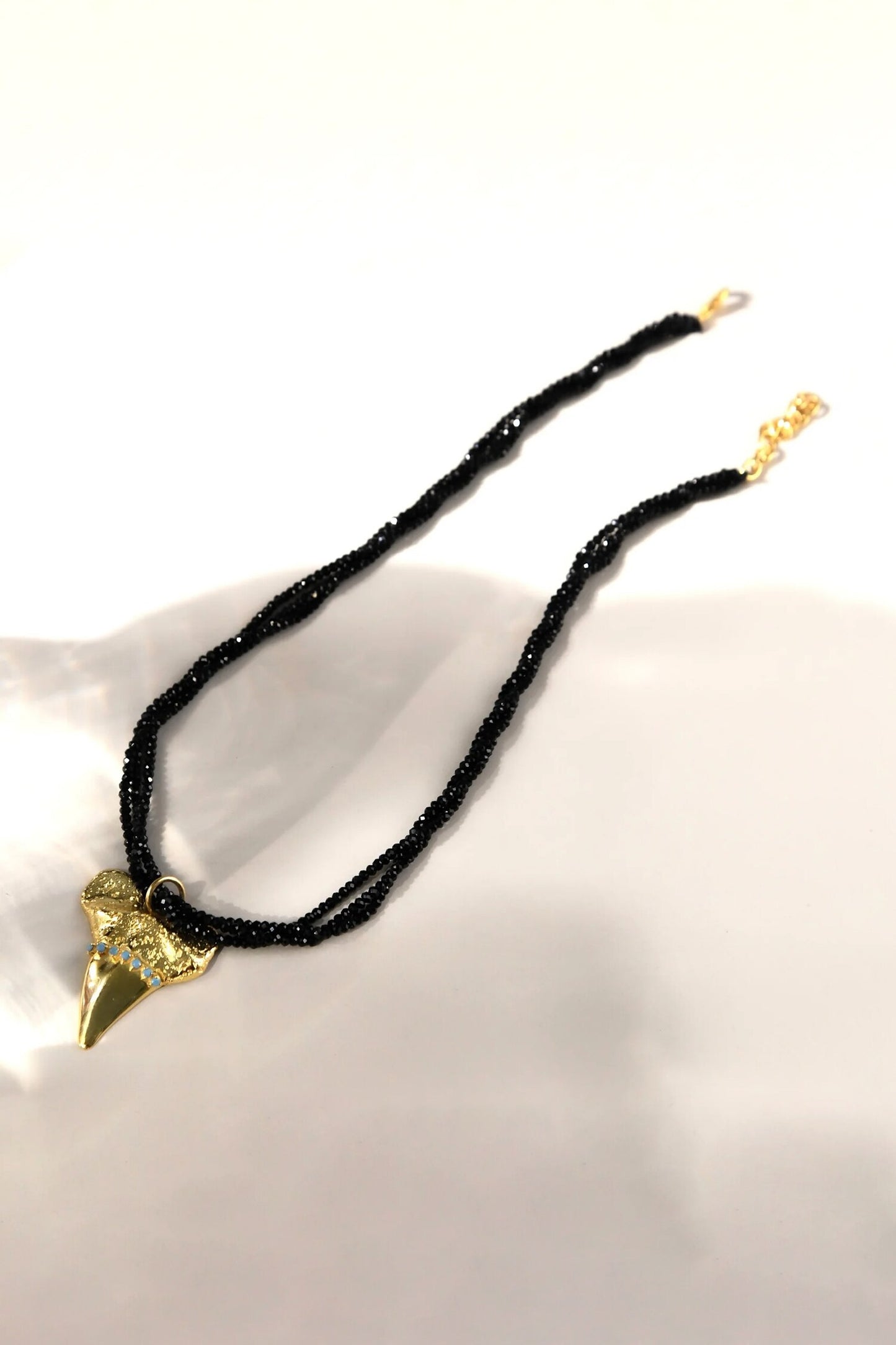 Shark Fang Pendant Beaded Chain Necklace 