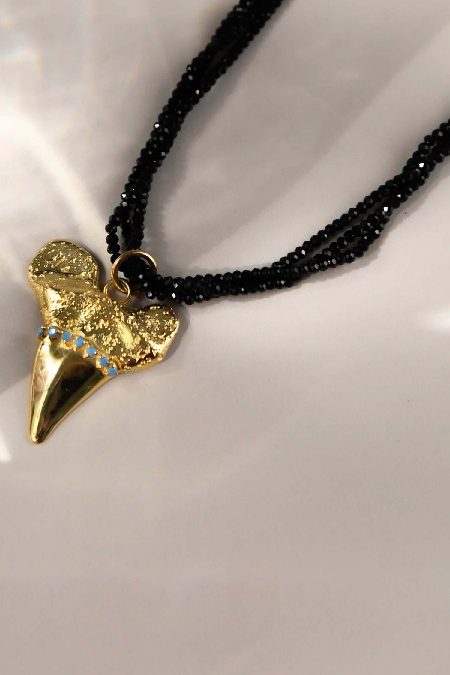 Shark Fang Pendant Beaded Chain Necklace 