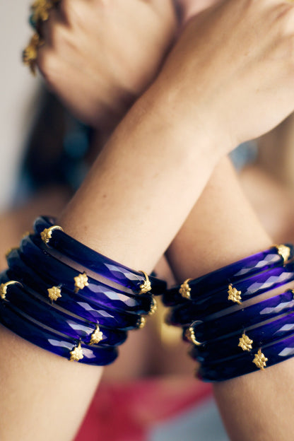 Blue Current Glass Bangle - Single Pc 