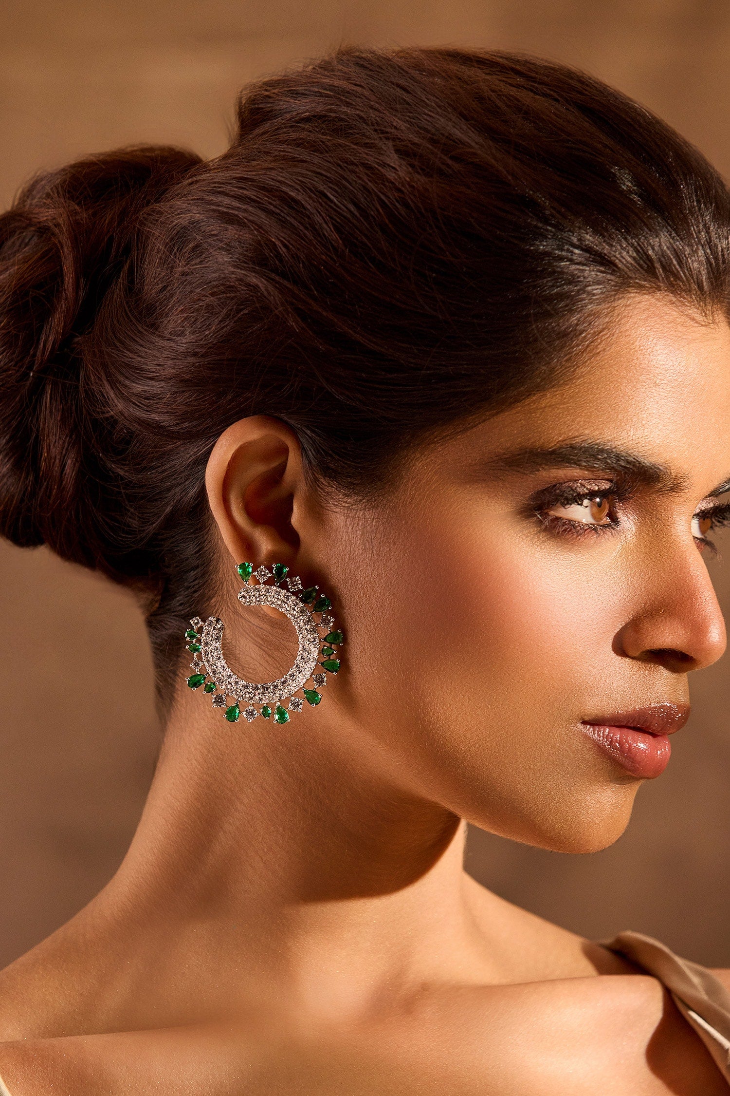 Royal Crescent Emerald Embellished Earring 