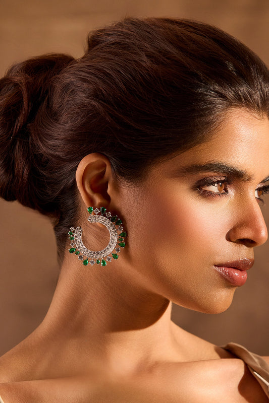 Royal Crescent Emerald Embellished Earring 
