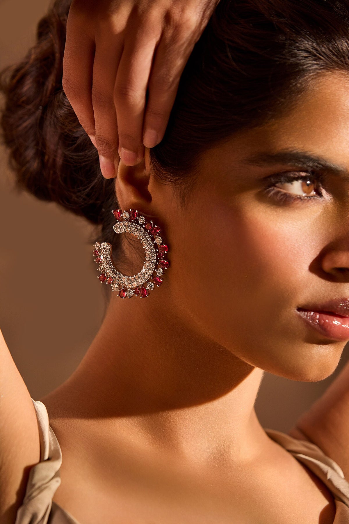 Royal Crescent Ruby Embellished Earrings 