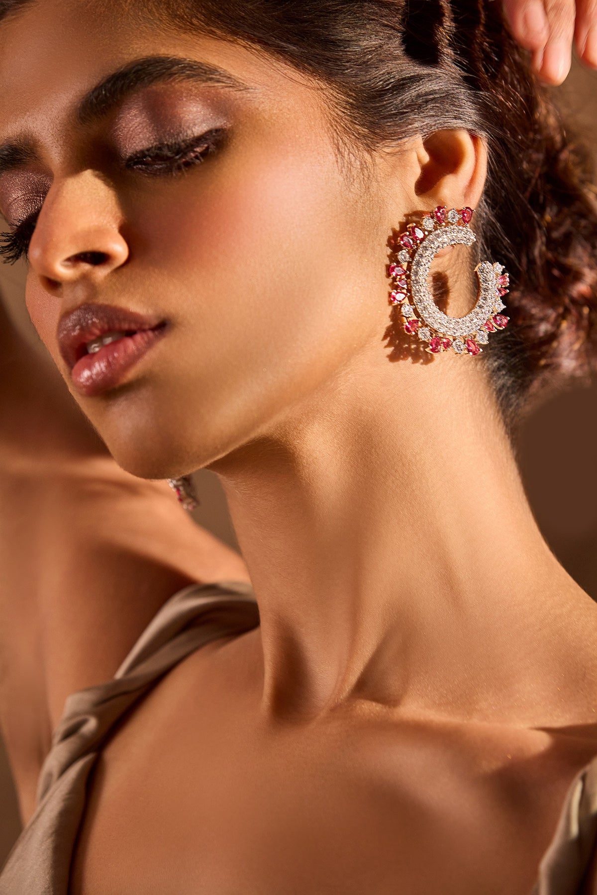 Royal Crescent Ruby Embellished Earrings 
