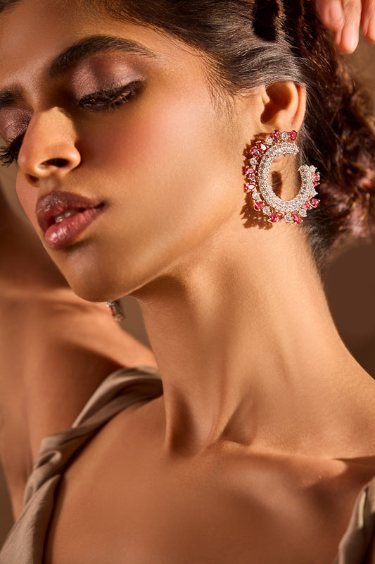 Royal Crescent Ruby Embellished Earrings 