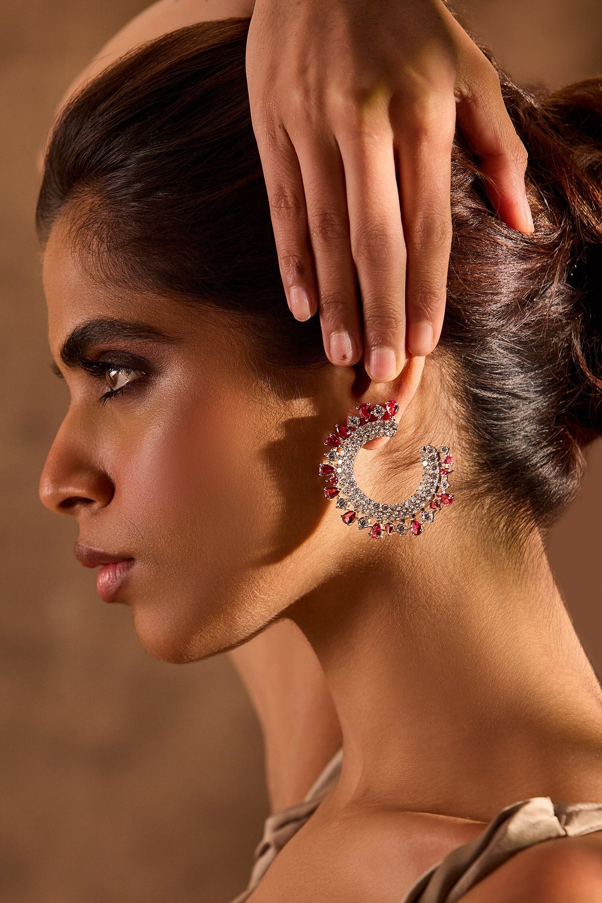 Royal Crescent Ruby Embellished Earrings 