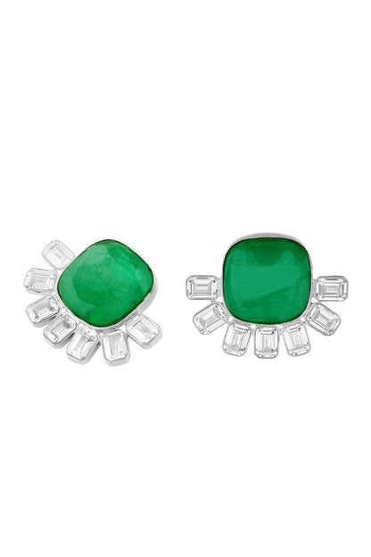 Double Emerald Stud Earrings 