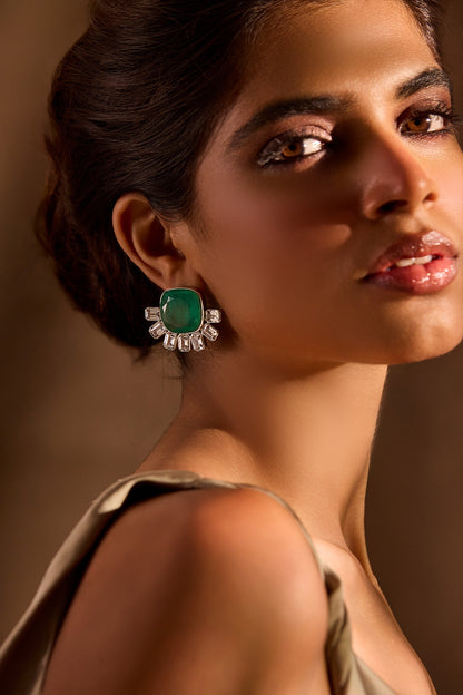 Double Emerald Stud Earrings 