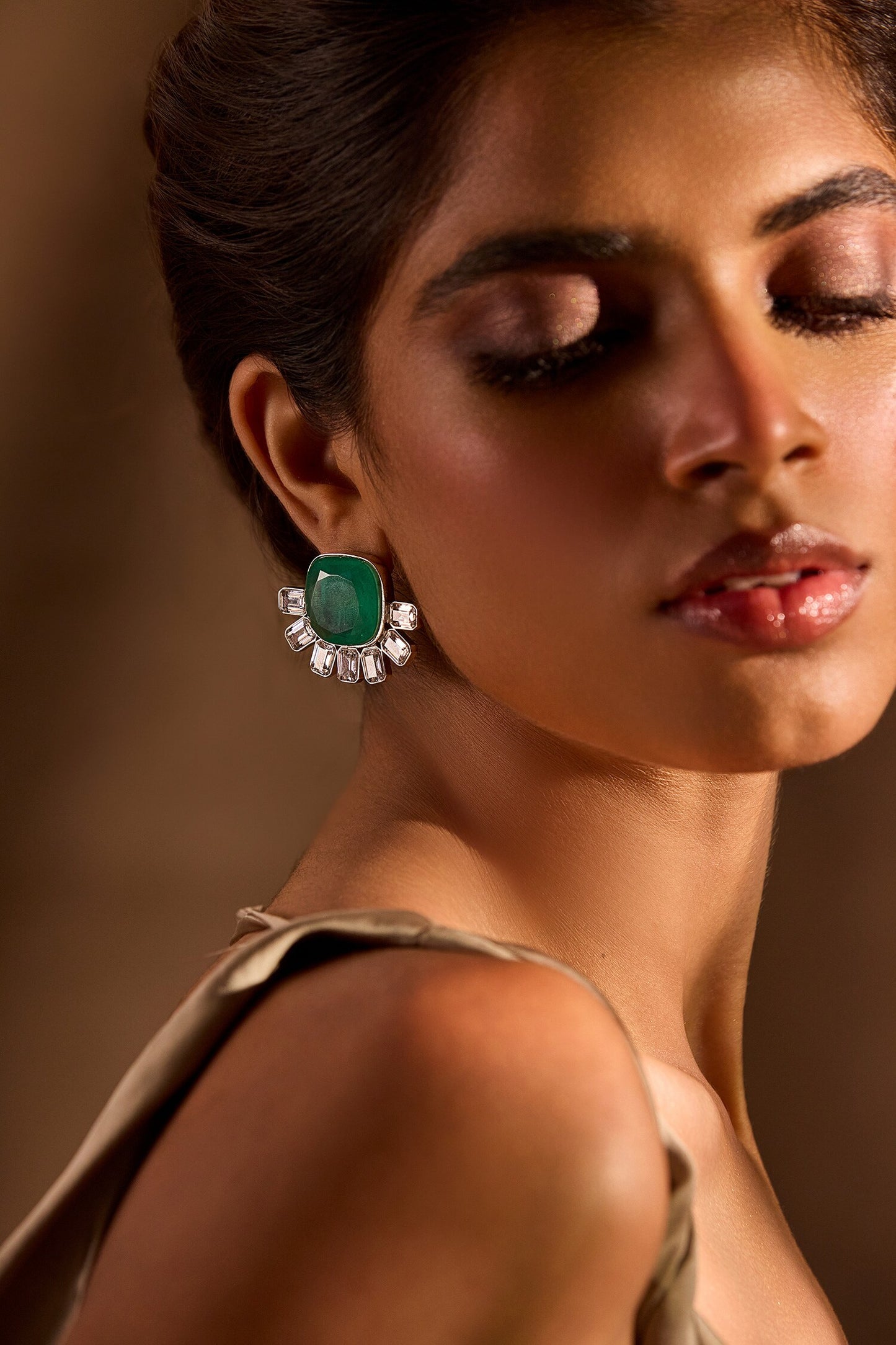 Double Emerald Stud Earrings 