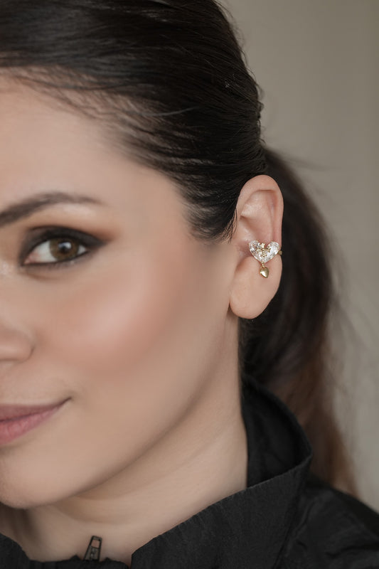 Cubic Zirconia Heart Drop Ear Cuff 