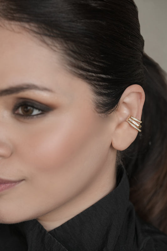 Cubic Zirconia Triple Band Ear Cuff 