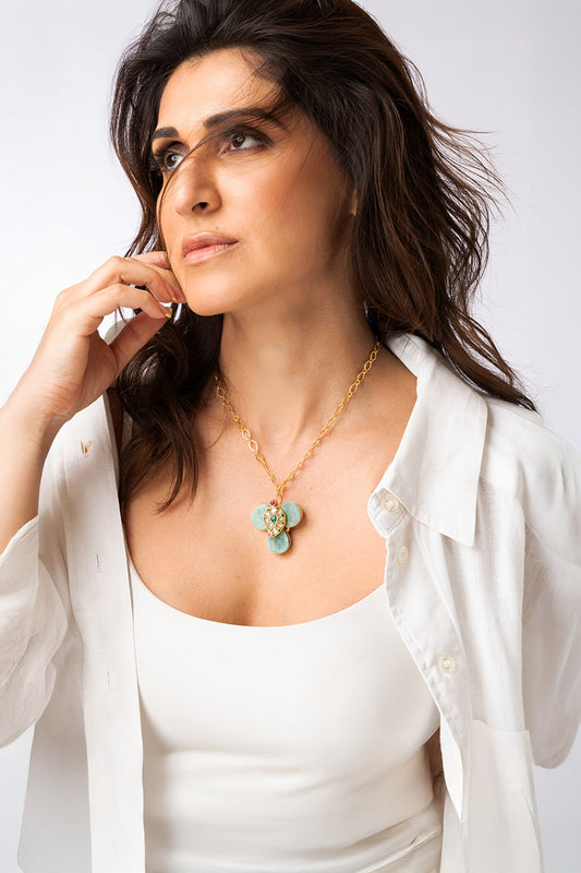 Floral Green Imitation Gemstone Pendant Necklace 