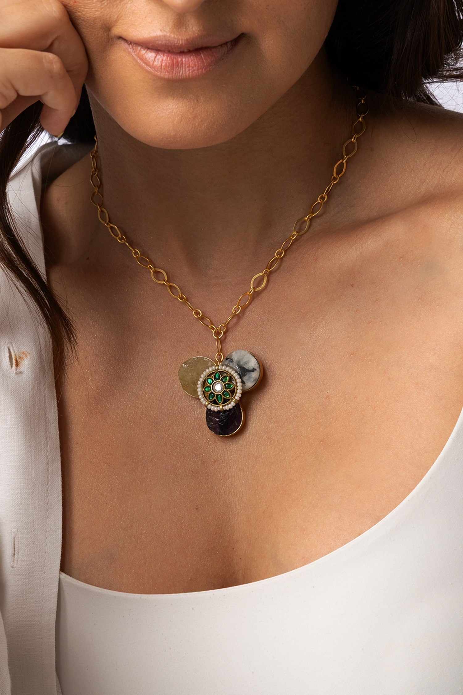 Multi-Stone Charm Necklace 