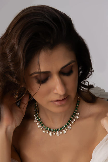 Green Stone Droplet Necklace Set 