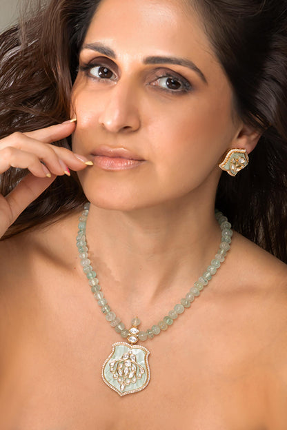 Green Bead Pendant Necklace Set 