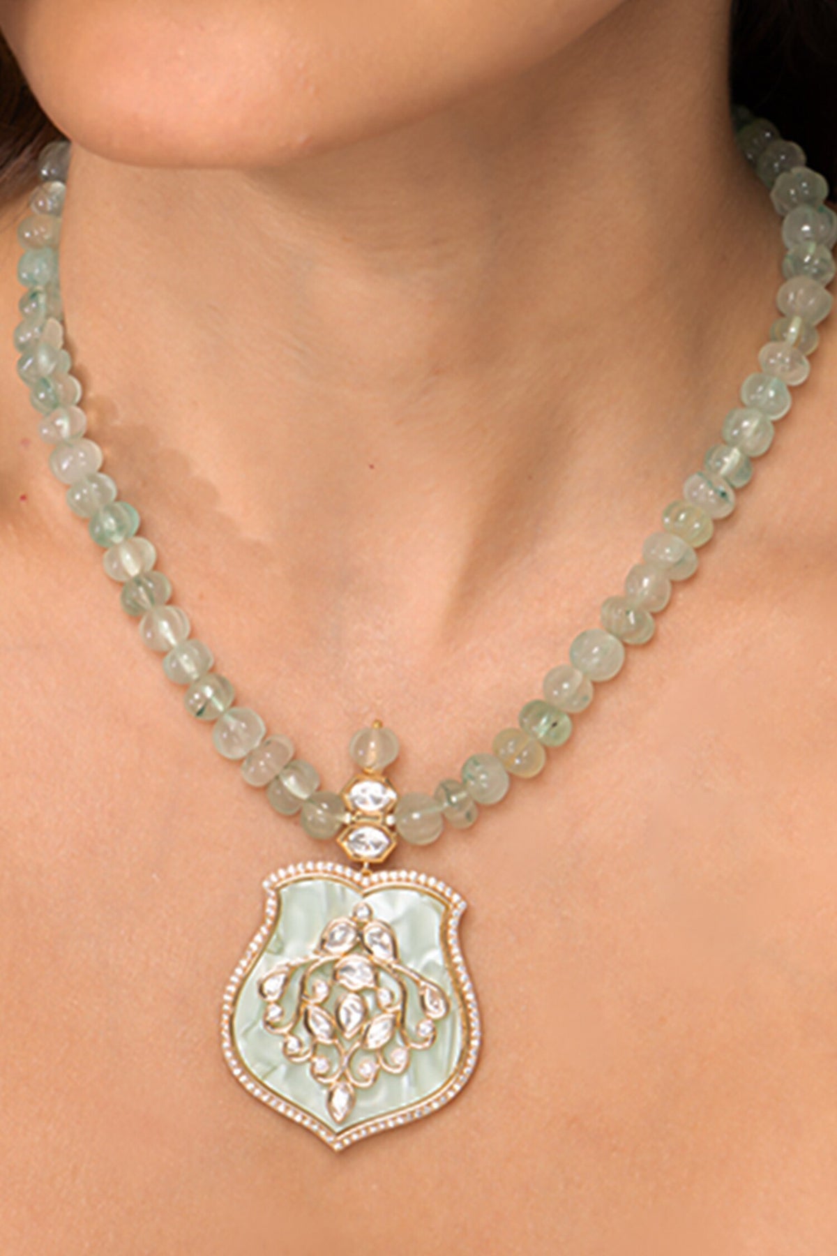 Green Bead Pendant Necklace Set 
