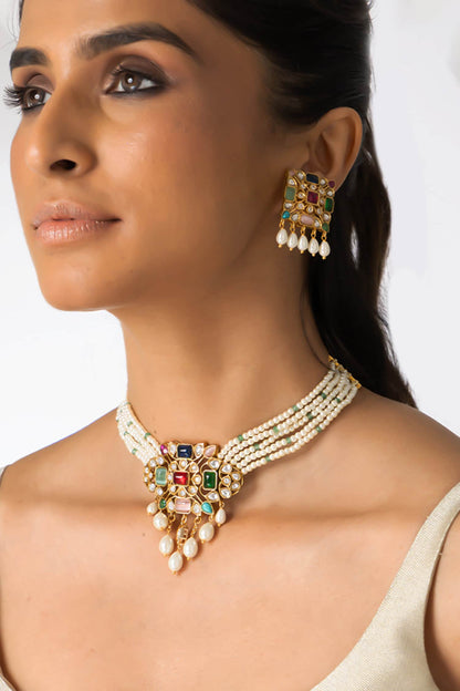 Ornate Multi-Stone Necklace Set 