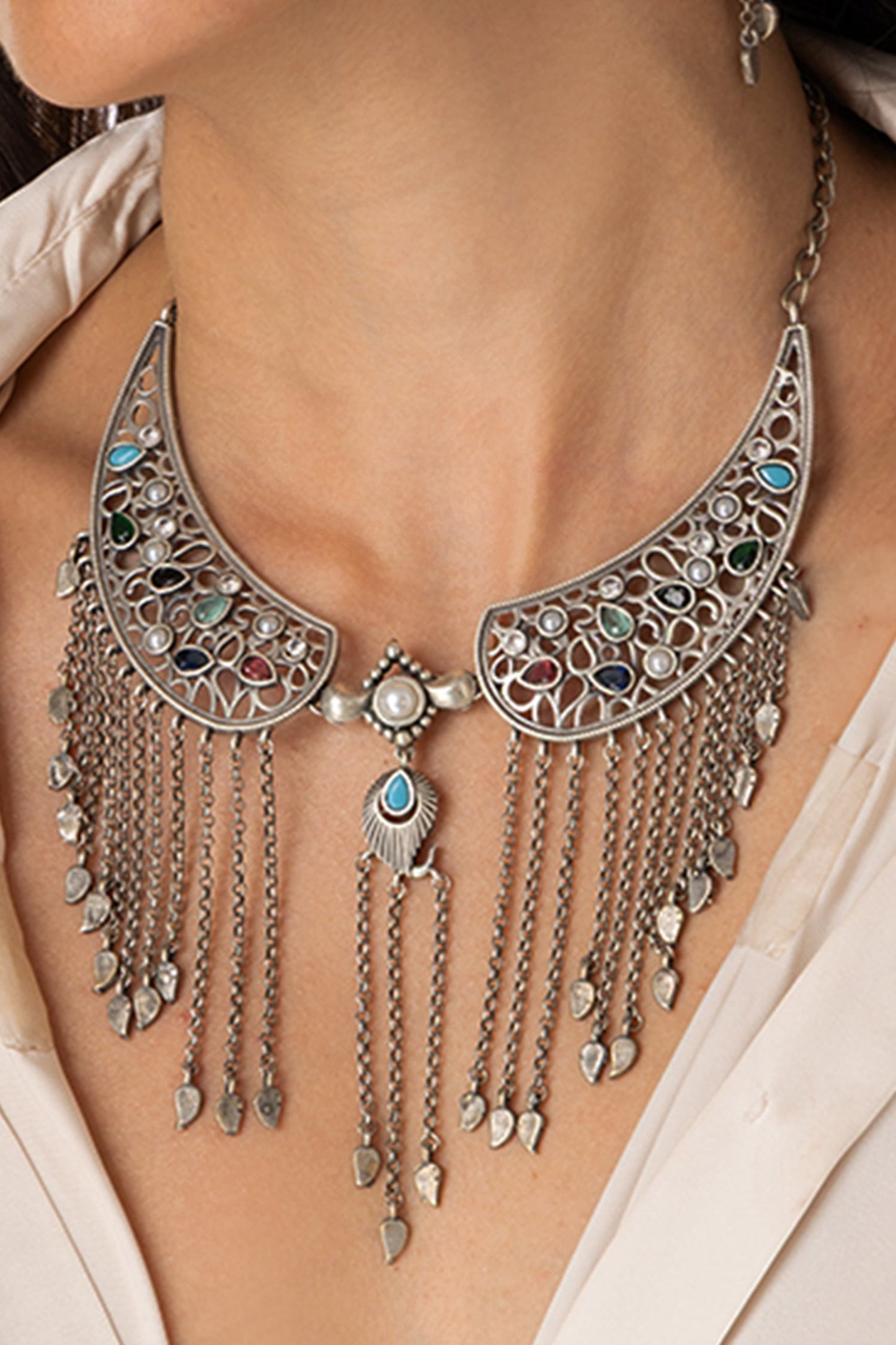 Silver  Drop Necklace Set 