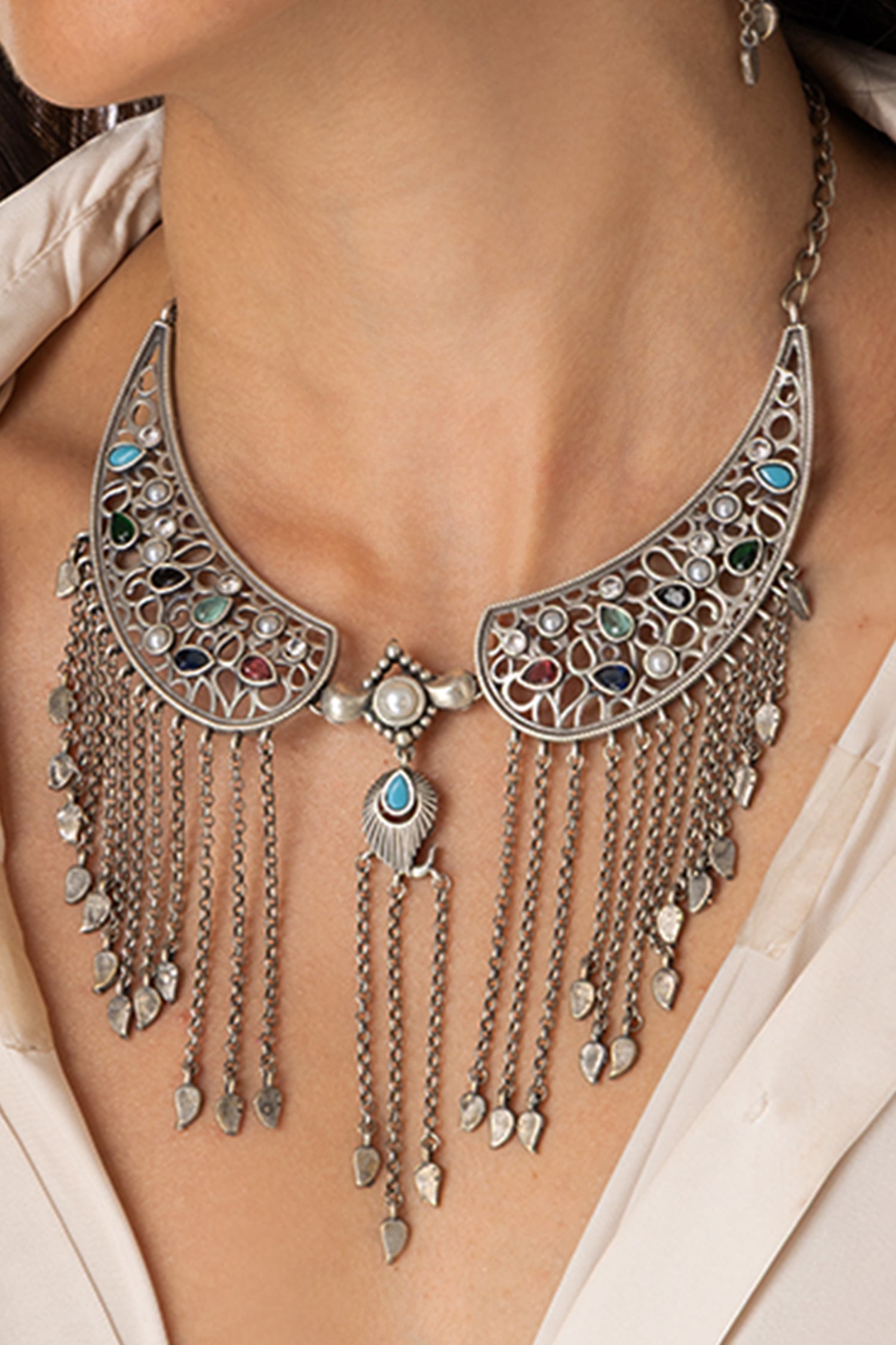 Silver  Drop Necklace Set 