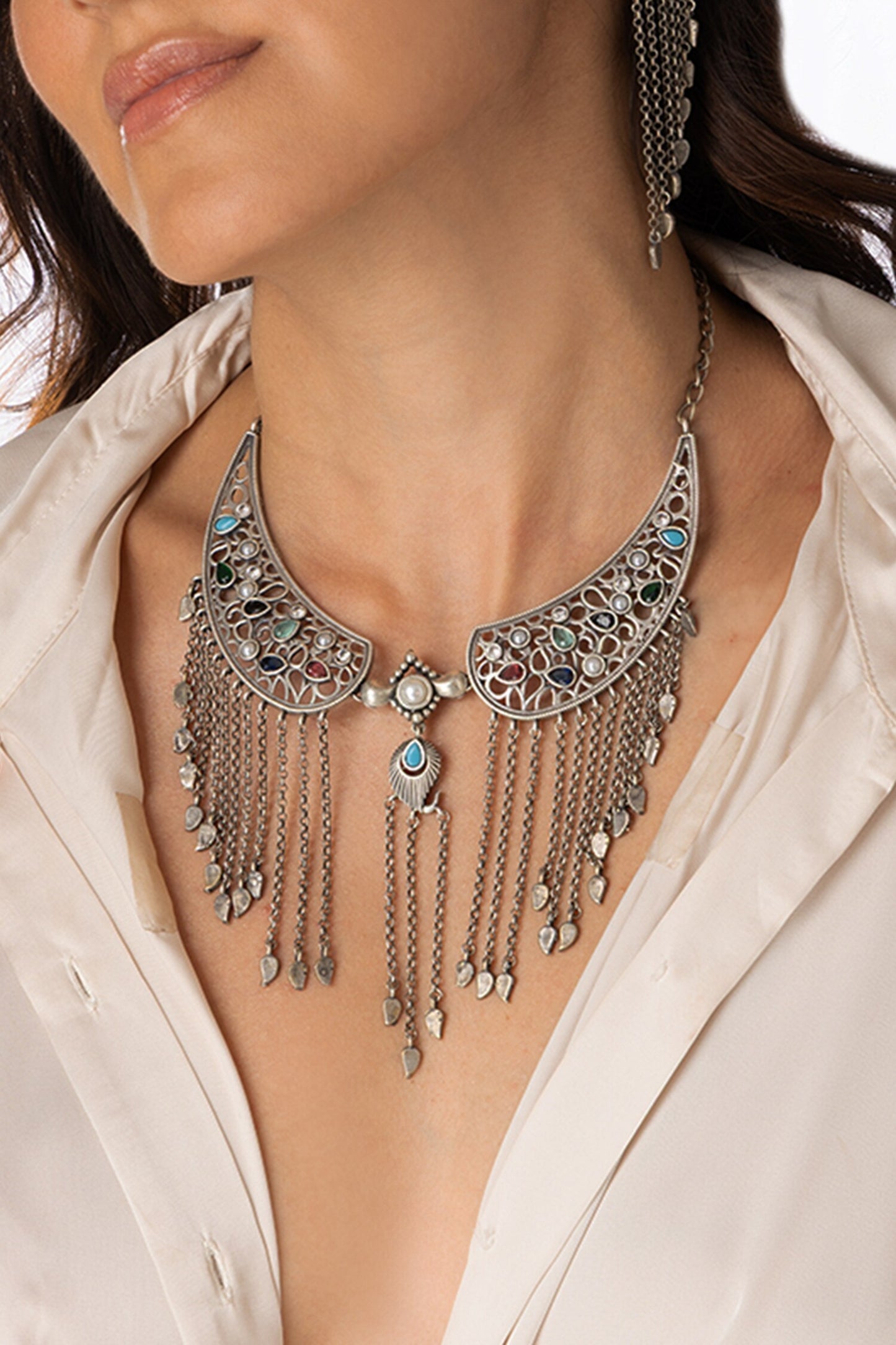 Silver  Drop Necklace Set 