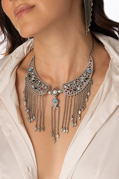 Silver  Drop Necklace Set 
