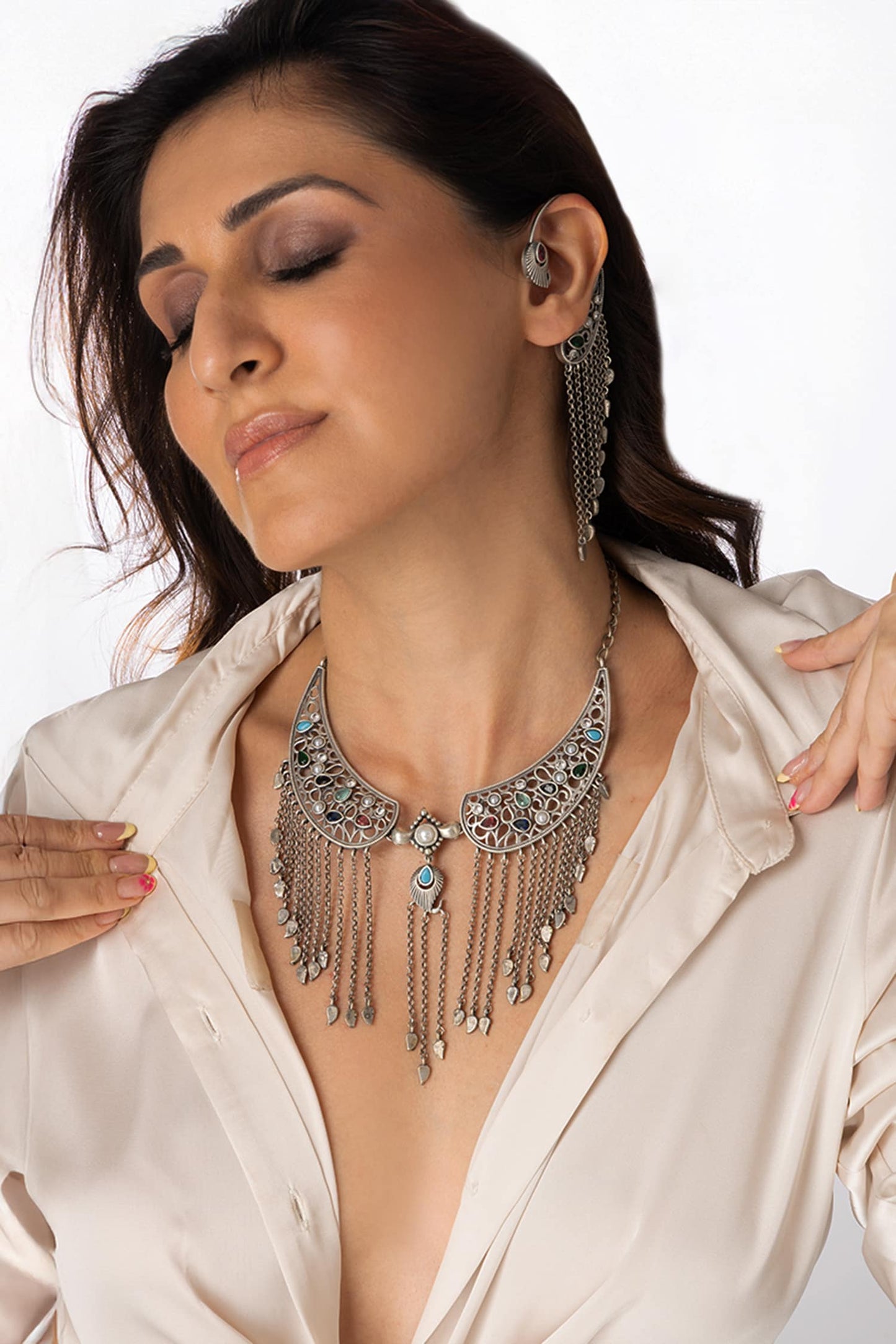 Silver  Drop Necklace Set 