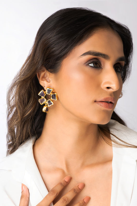 Cluster Imitation Gemstone Flower Earrings 