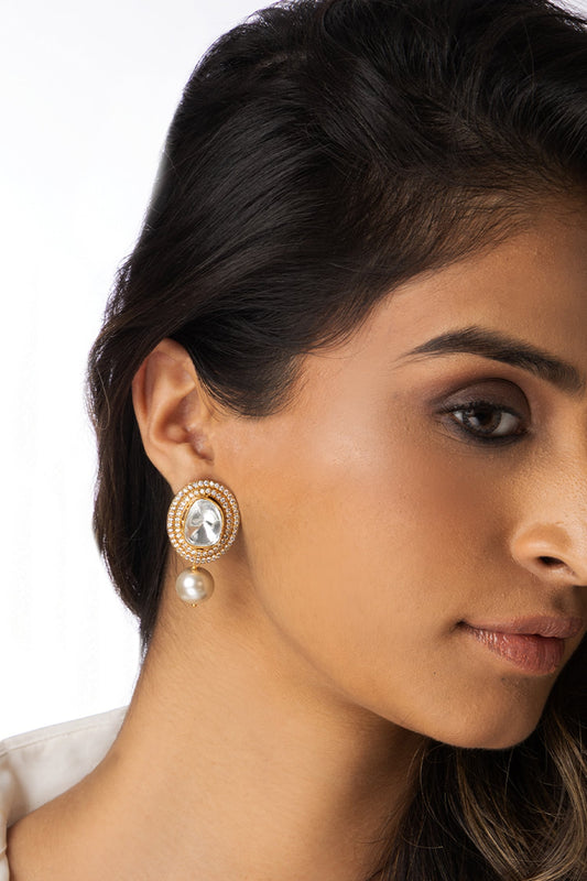 Uncut Stone Studded Earrings 