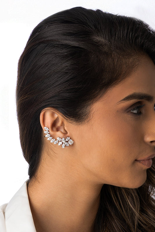 Silver Floral Stone Ear Cuffs - Set of 2 