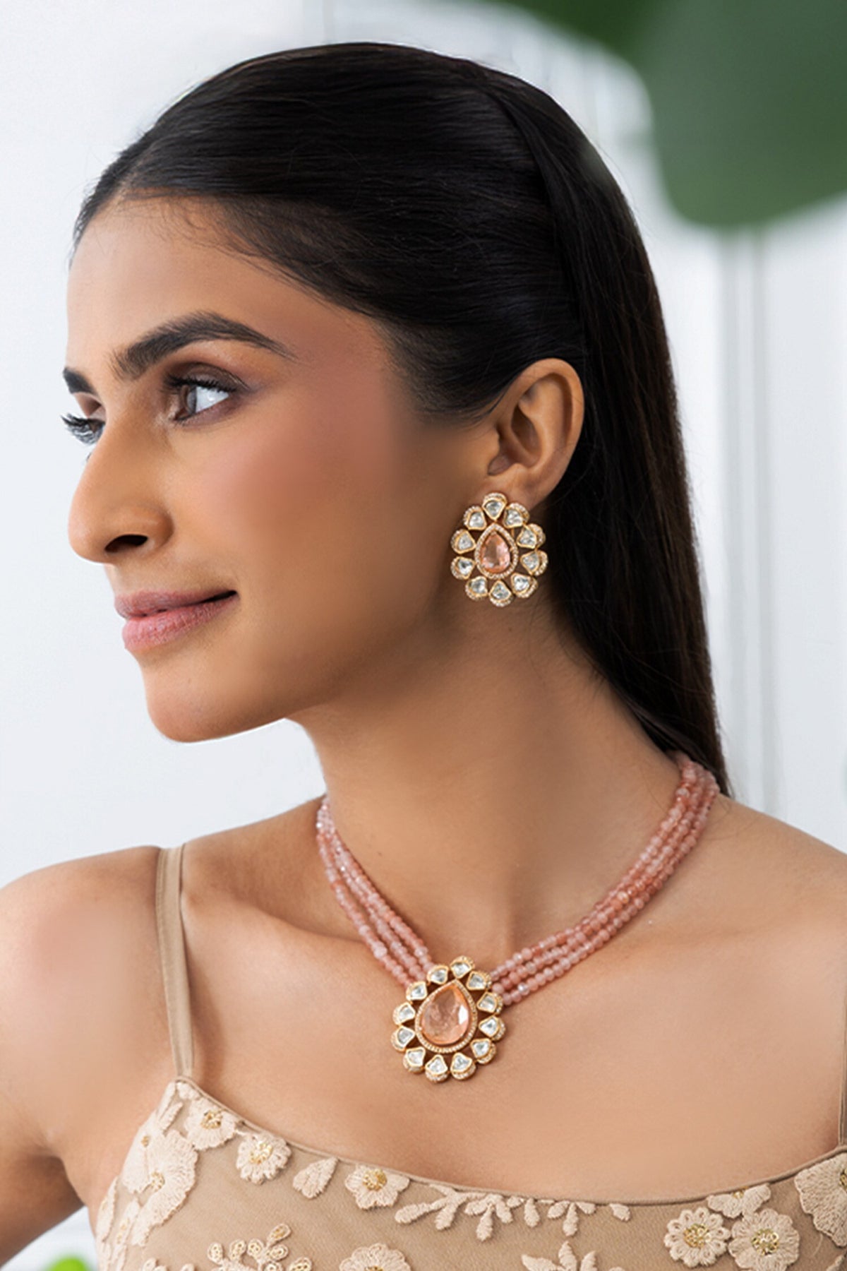 Pink Floral Necklace Set 